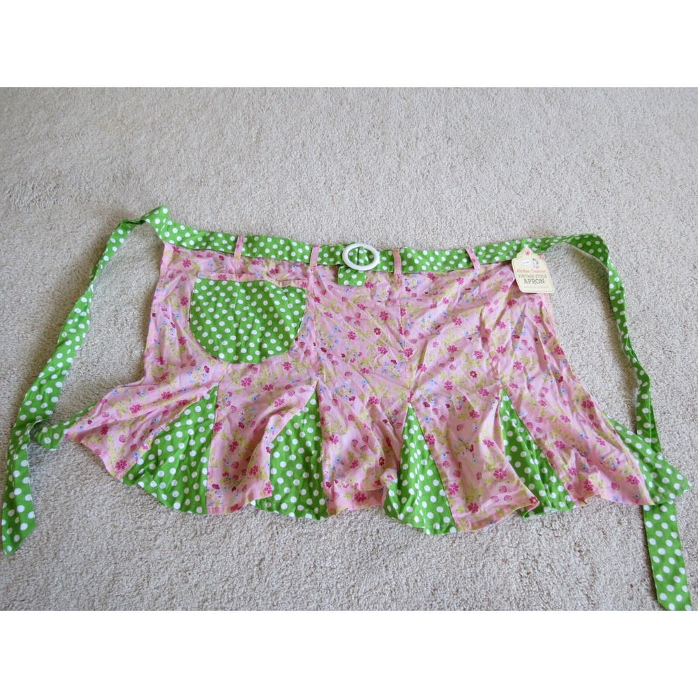 Women's Apron Kitchen Couture Vintage Style Retro Chic Floral Green Polka Dot